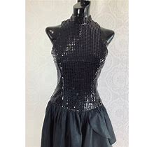80S Black Sequins Dress, Cocktail Dress, Party Dress