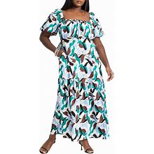ELOQUII Women's Plus Size Puff Sleeve Tiered Dress - 28, Blue