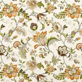 P Kaufmann BRISSAC AMBER Orange Green Jacobean Floral Drapery Upholstery Pillow Cushion Bedding Fabric By The Yard 54"Wide