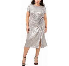 Vince Camuto Plus Size Metallic Ruched Midi Dress - Alloy - Size 3X