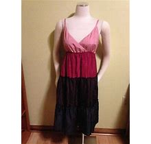 Garnet Hill Color Block Silk Dress Empire Waist Pink Purple 4 Petite