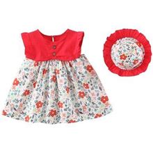 Ausyst Summer Dresses, Girls Dresses, Toddler Kids Baby Girls Summer Floral Print Dress+Hat Two-Piece Suit Princess Dress Clearance