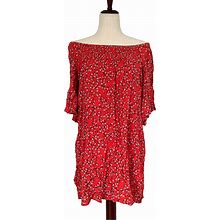 A.N.A Dresses | A.N.A. Womens Off-Shoulder Ruffle Sleeve Floral Shift Mini Dress, Red Size Med | Color: Blue/Red | Size: M