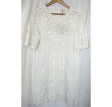 White Romantic Ruffle Trim Short Sleeve Dress Sz 12