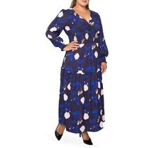Standards & Practices Floral Smock Waist Long Sleeve Georgette Maxi Dress In Blooms At Nordstrom, Size 1X