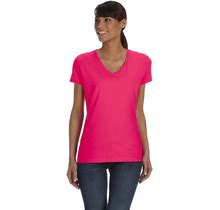 Fruit Of The Loom L39VR Women's 5 Oz. HD Cotton V-Neck T-Shirt In Cyber Pink Size 2XL