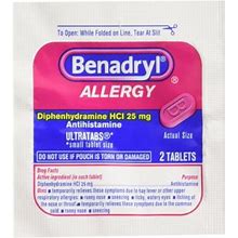 Brand New!! Benadryl 25/2S Display Box 25 Packets Of 2 Pills