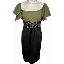 Venus Black Olive Green Corset Flutter Sleeve Sheath Dress Sz 6 - Women | Color: Green | Size: S