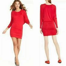 Bcbgmaxazria Women S Red Dolman Raglan Long Sleeve Tunic Dress Ruched