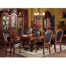 Acme Furniture Chateau De Ville 7 Piece Double Pedestal Dining Table Set - Cherry With Faux Leather Chairs