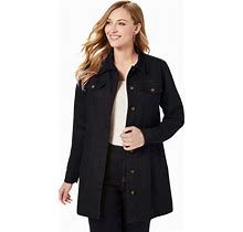 Plus Size Women's Long Denim Jacket By Jessica London In Black (Size 32 W) Tunic Length Jean Jacket