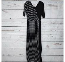 Cato Maxi Dress Faux Wrap Stretch Dress Black/White W/ Slit Women's