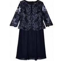 Alex Evenings Women's Tea Length Mock Jacket Dress With Button Front, Navy Lace, 10