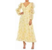 Mac Duggal Women's Floral Puff-Sleeve Chiffon Midi-Dress - Yellow Multi - Size 18