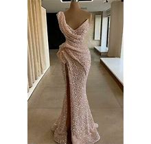 Mermaid One Shoulder Sequins Celebrity Dress Evening Prom Gown Home