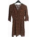 Old Navy Floral Brown Mini Fit & Flare Dress Women Size M V-Neck 3/4 Sleeve