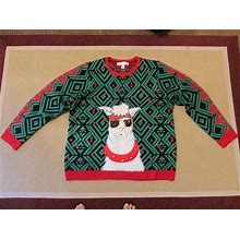 JOLLY SWEATERS Ugly Christmas Sweater Llama Bells Sz XXL (50-52) Green Red EUC