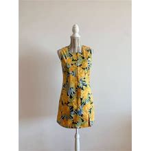 Vintage Yellow Floral Shift Dress Size S, Sleeveless Mini Dress, 60S Style Cotton Day Dress, Versatile Double Sided Above The Knee Sundress