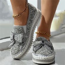 Women's Slip-Ons Bling Bling Shoes Plus Size Platform Sneakers Outdoor Daily Solid Color Summer Rhinestone Flat Heel Round Toe Elegant Casual Comfort