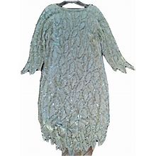 Beaded Sequin Dress 100% Silk Made In India L Knee Length Party Gown
