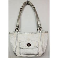 Coach Signature Shoulder Bag Handbag Tote M0869-13606 White Silver