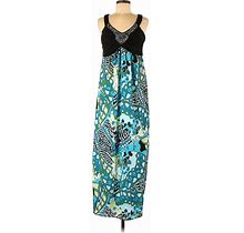 Studio Y Casual Dress - Maxi V-Neck Sleeveless: Blue Tropical Dresses - Women's Size 7