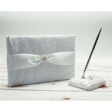 White Lace Wedding Guest Book With Silver Reception Pen, Wedding Ceremony Accessories H773