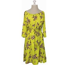 Old Navy Dresses | Old Navy Yellow Dress With Floral Pattern Belted Waist Quarter Sleeve Size L | Color: Purple/Yellow | Size: L