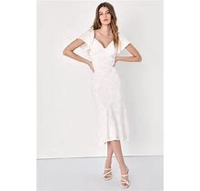 White Satin Flutter Sleeve Midi Dress | Womens | Large (Available In M) | Lulus
