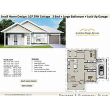 Small & Tiny 2 Bedroom House Plan-Small Cottage-740 Sq. Foot-House Plans For Sale