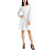 Michael Kors White Eyelet Floral Tie-Waist Crew Neck Short Dress