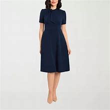 London Times Short Sleeve Midi Fit + Flare Dress | Blue | Womens 12 | Dresses Fit + Flare Dresses | Spring Fashion | Easter Fashion