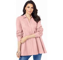 Roaman's Women's Plus Size Poplin Fit-And-Flare Tunic, 16 W - Soft Blush