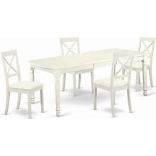East West Furniture Dover 5-Piece Wood Dining Set With Leather Seat In White, Kitchen & Dining Furniture Sets