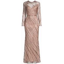 Mac Duggal Women's Sequin Long-Sleeve Gown - Mocha - Size 8