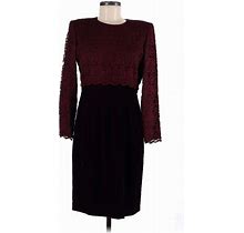 Liz Claiborne Casual Dress Crew Neck Long Sleeve: Burgundy Dresses - Women's Size 8 Petite