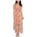 Adrianna Papell Womens Coral Zippered Tie High To Low Hem Floral Sleeveless V Neck Maxi Party Empire Waist Dress 10