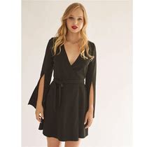 Nana's Women's High Slit Sleeve Mini Wrap Dress - Black