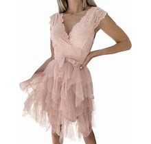 Sayhi Shirt Dress Women's Elegant Floral Lace Sleeveless Handkerchief Hem Asymmetrical Party Swing Dress