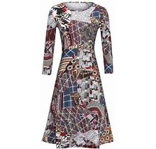 Yanhoo 3/4 Sleeve Dresses For Women Plus Size V Neck A-Line Dresses Loose Fit Casual Print Maxi Dresses Ladies Long Dresses Over 50 For Cocktail Party