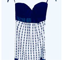 Frederick's Of Hollywood Dresses | Bow Tie Empire Waist Strapless Dress Frederick's Of Hollywood Size S Mid-Length | Color: Blue/White | Size: S