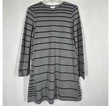 J Jill Soft Knit Grey Black Stripe Tunic Dress Xs Pockets Long Sleeve
