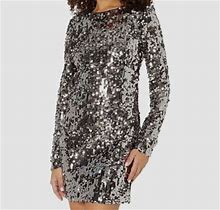 $159 Bardot Women's Gray Valentina Long-Sleeve Sequin Mini Dress Dress