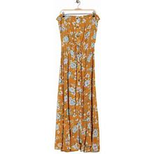 Socialite Strapless Button Front Maxi Dress In Yellow Floral