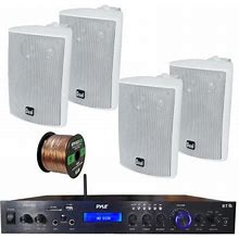 Pyle Home Theater Amplifier Audio Bluetooth MP3/USB/SD/Aux/FM Black Receiver Sound System, With 4X Dual 100 Watt 3 Way Indoor Outdoor Studio White Spe
