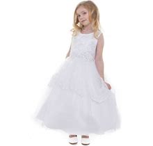 Petite Adele 280 White 3D Beaded Embroidery Bodice Dress W/ Lace - Size: 16 | Pink Princess