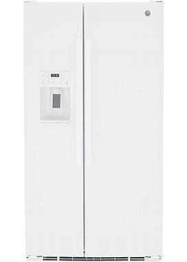 GE - 25.3 Cu. Ft. Side-By-Side Refrigerator With External Ice & Water Dispenser - High Gloss White