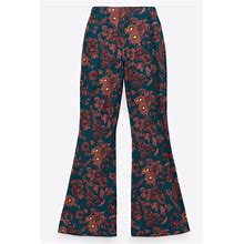 Zara Printed Flowing Trousers Floral Multicolored Flared Leg Pull On