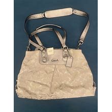 Coach Signature Extra Large Ashley Satchel/Shoulder Bag In Silver New.