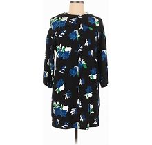 Warehouse Casual Dress - Shift Crew Neck 3/4 Sleeves: Black Floral Dresses - Women's Size 6